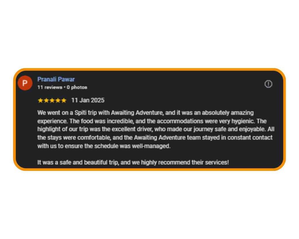 Spiti Valley Client Testimonails